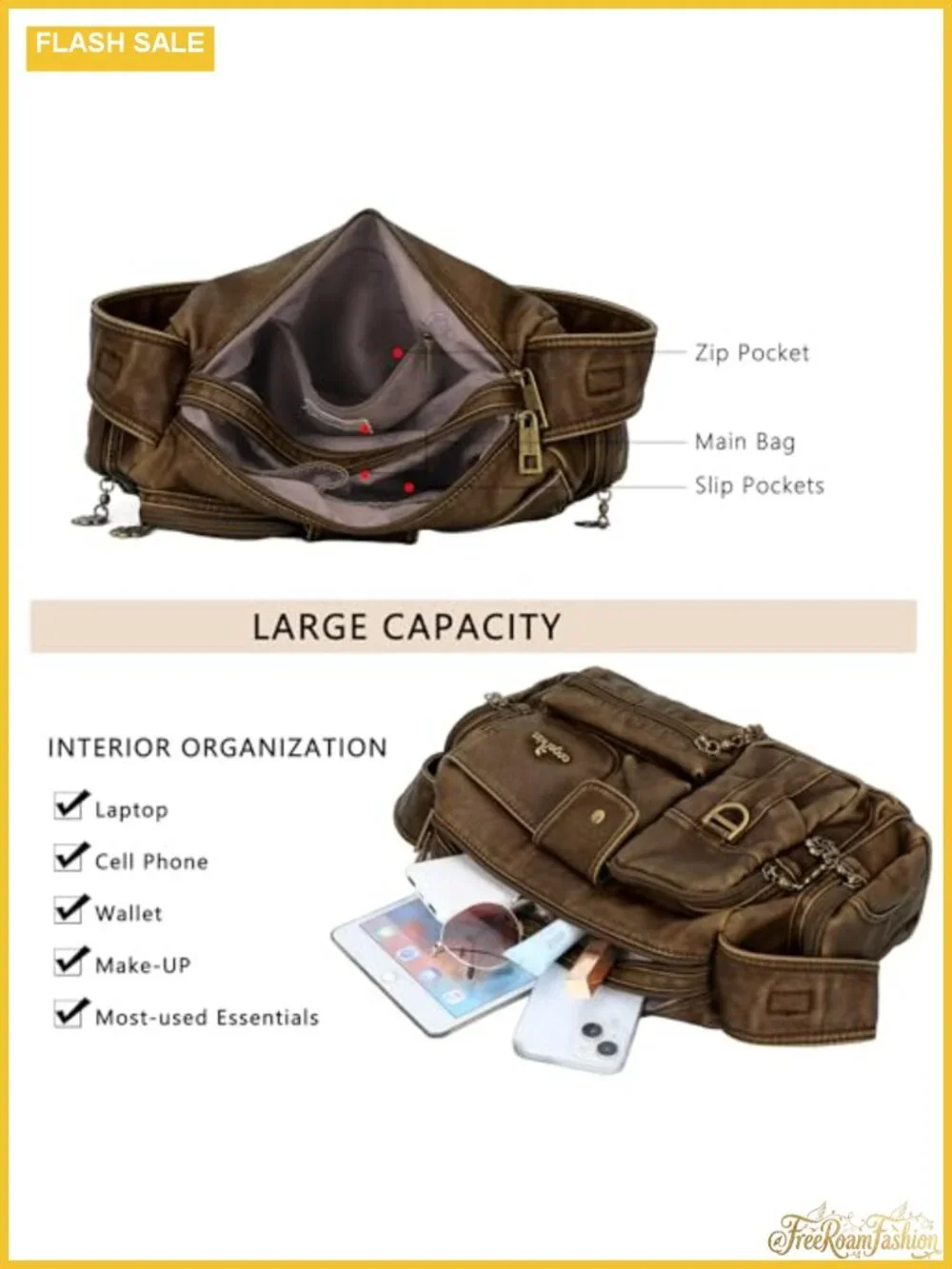 Vintage Hobo Shoulder Bag Women Crossbody Purse Faux Leather 7 Pockets